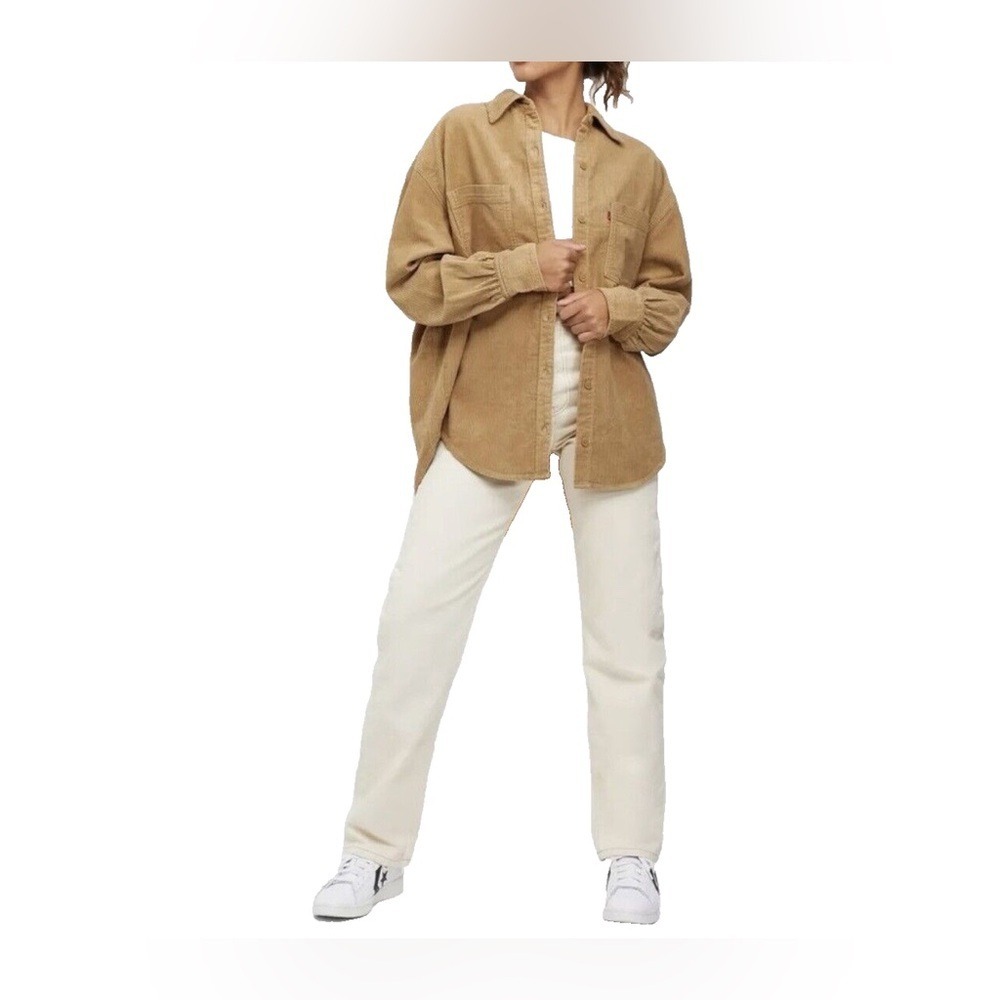 Levi's Corduroy Remi Utility Button Down Oversized Shirt‎ Iced Coffee Size L - Picture 2 of 9